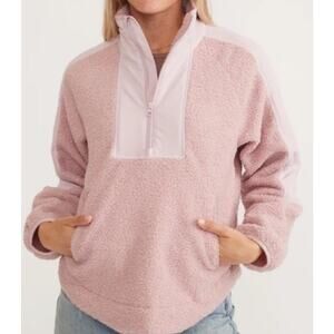 Marine Layer Park Women's Pink Half-Zip Teddy Fleece Pullover Size L fits S-M